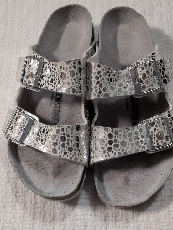 Birkenstock Shoes - Birkenstock Kids Silver Two-Strap Sandals